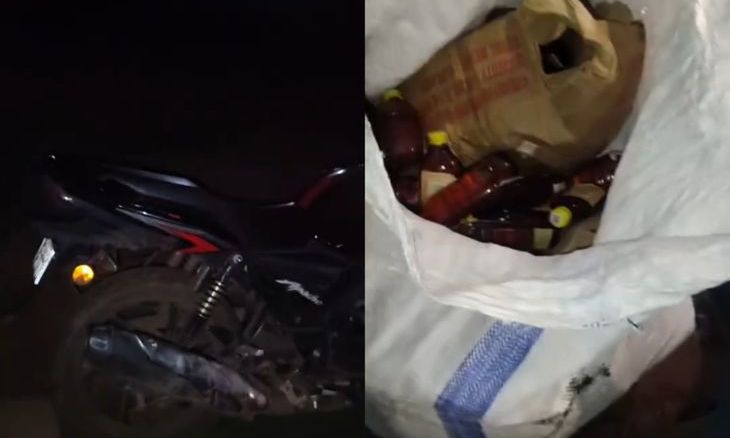 शिवपुरी में शराब तस्कर की बाइक दुर्घटनाग्रस्त, मौके से 7 पेटी देशी शराब जब्त