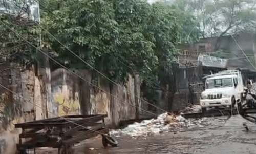 शिवपुरी के मीट मार्केट में गिरा बिजली का खंभा, बारिश के दौरान टला बड़ा हादसा