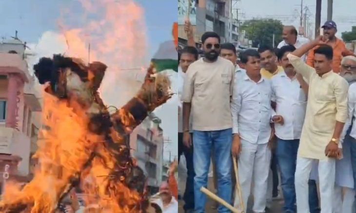 शिवपुरी में मतदाता सूची के विरोध में कांग्रेस का उग्र प्रदर्शन, मुख्य निर्वाचन आयुक्त का फूंका पुतला