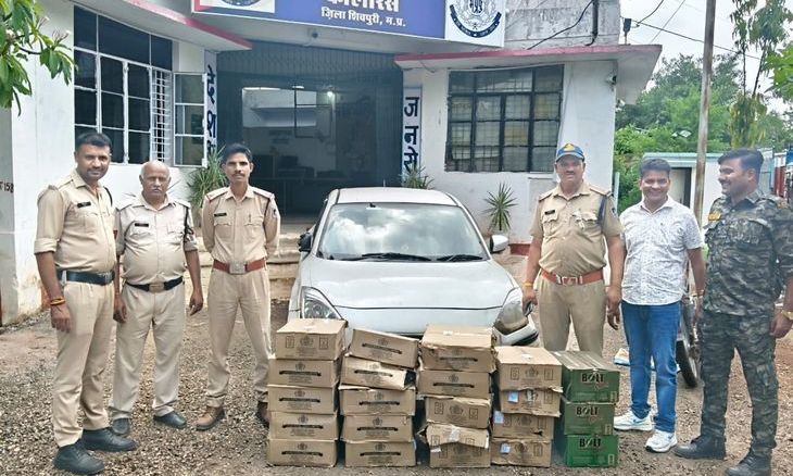 कोलारस में अवैध शराब की बड़ी खेप जब्त, बिना नंबर की कार छोड़कर भागा तस्कर