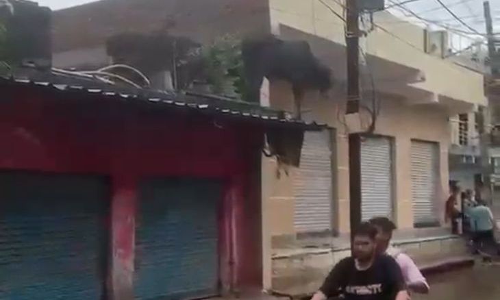 डबरा के रामगढ़ में बड़ा हादसा टला: घर की छत और टीन शेड पर जा पहुंचा आवारा सांड