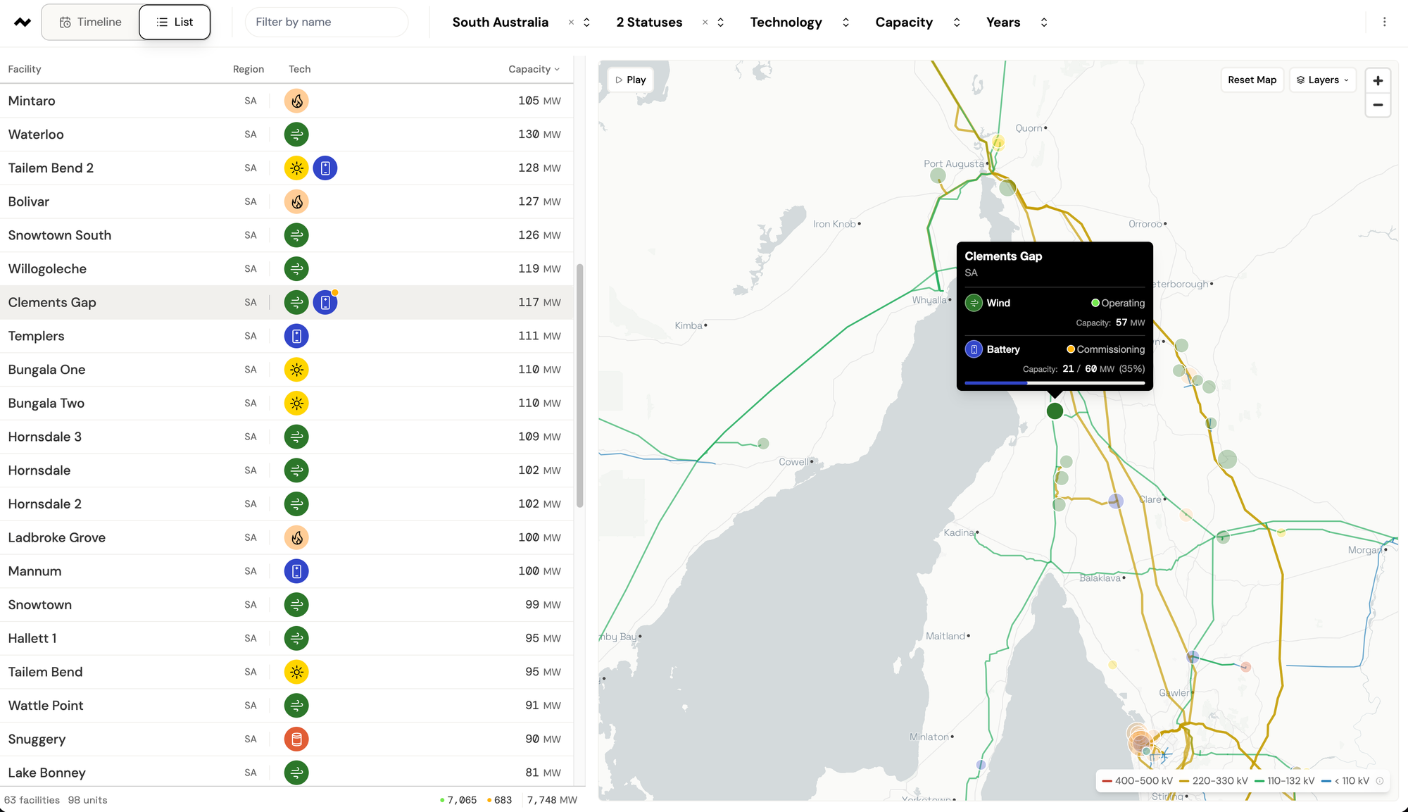 New Facilities page on Open Electricity
