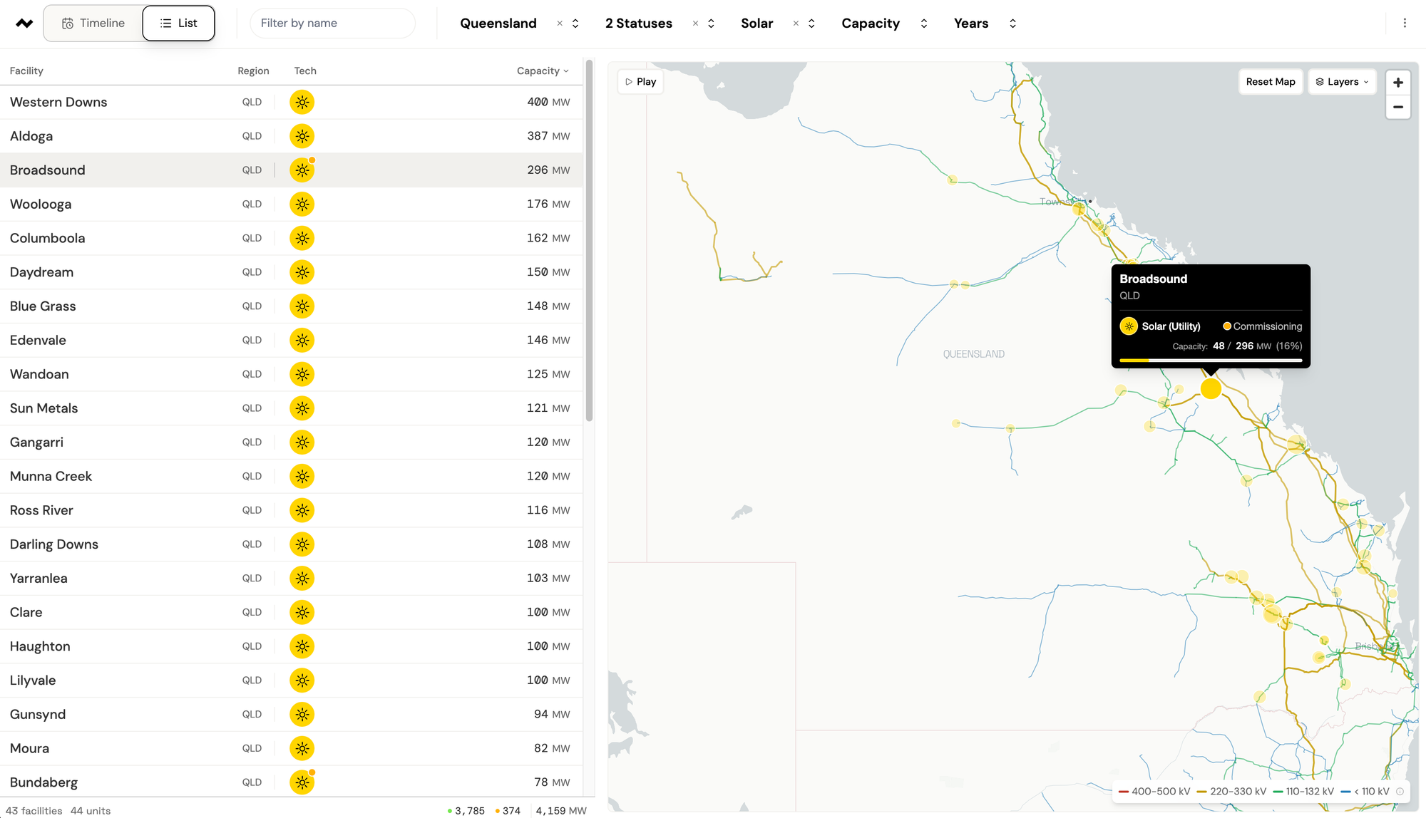 New Facilities page on Open Electricity