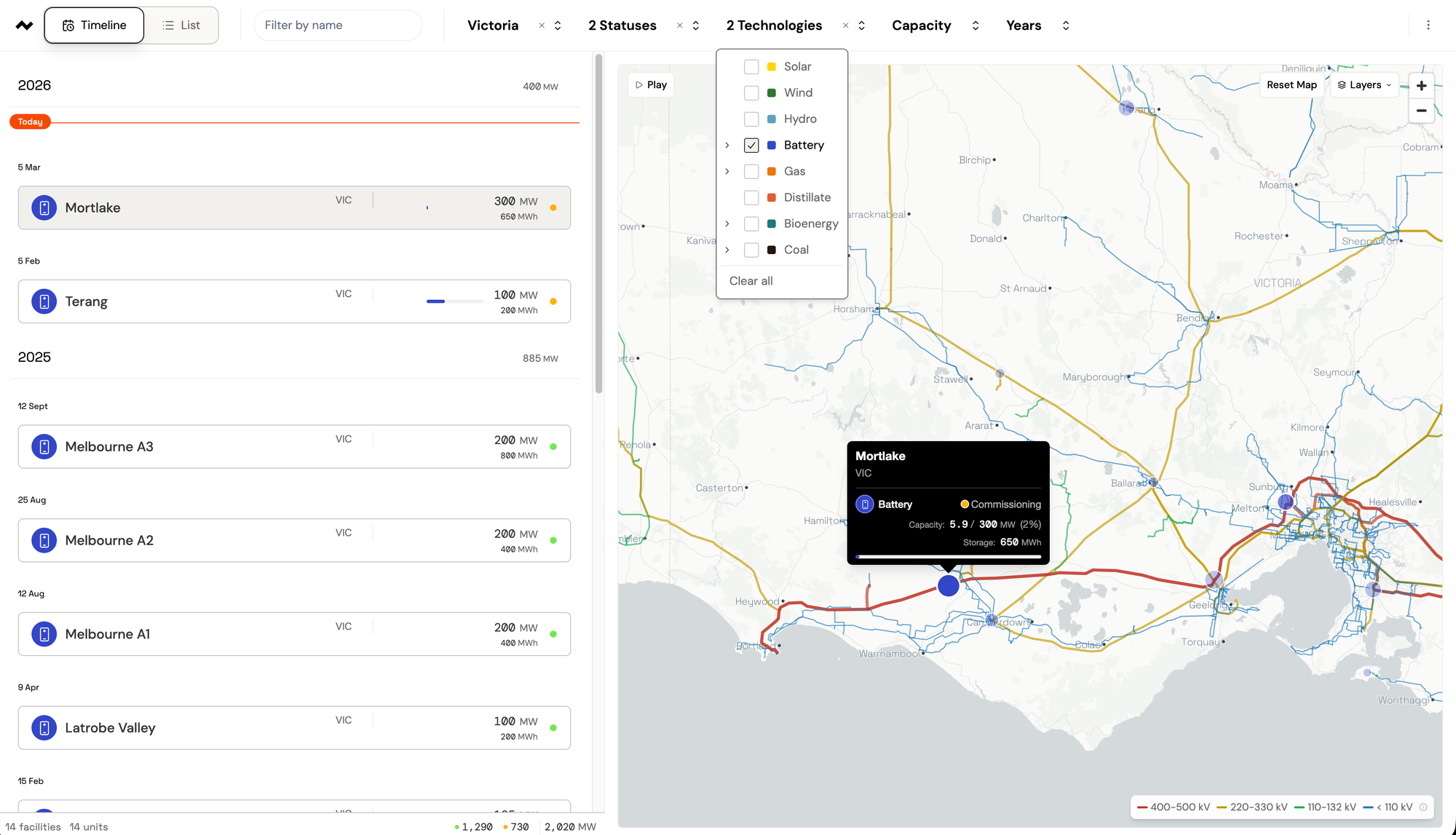 New Facilities page on Open Electricity
