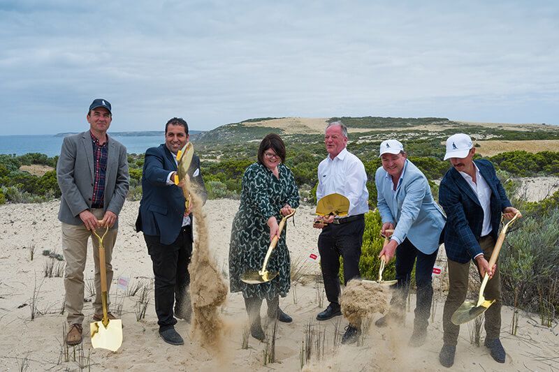 Guests taking part in a ceremonial sod turning for The Cliffs Kangaroo Island golf course.