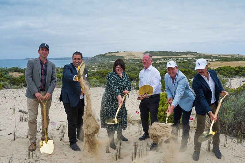 Guests taking part in a ceremonial sod turning for The Cliffs Kangaroo Island golf course.