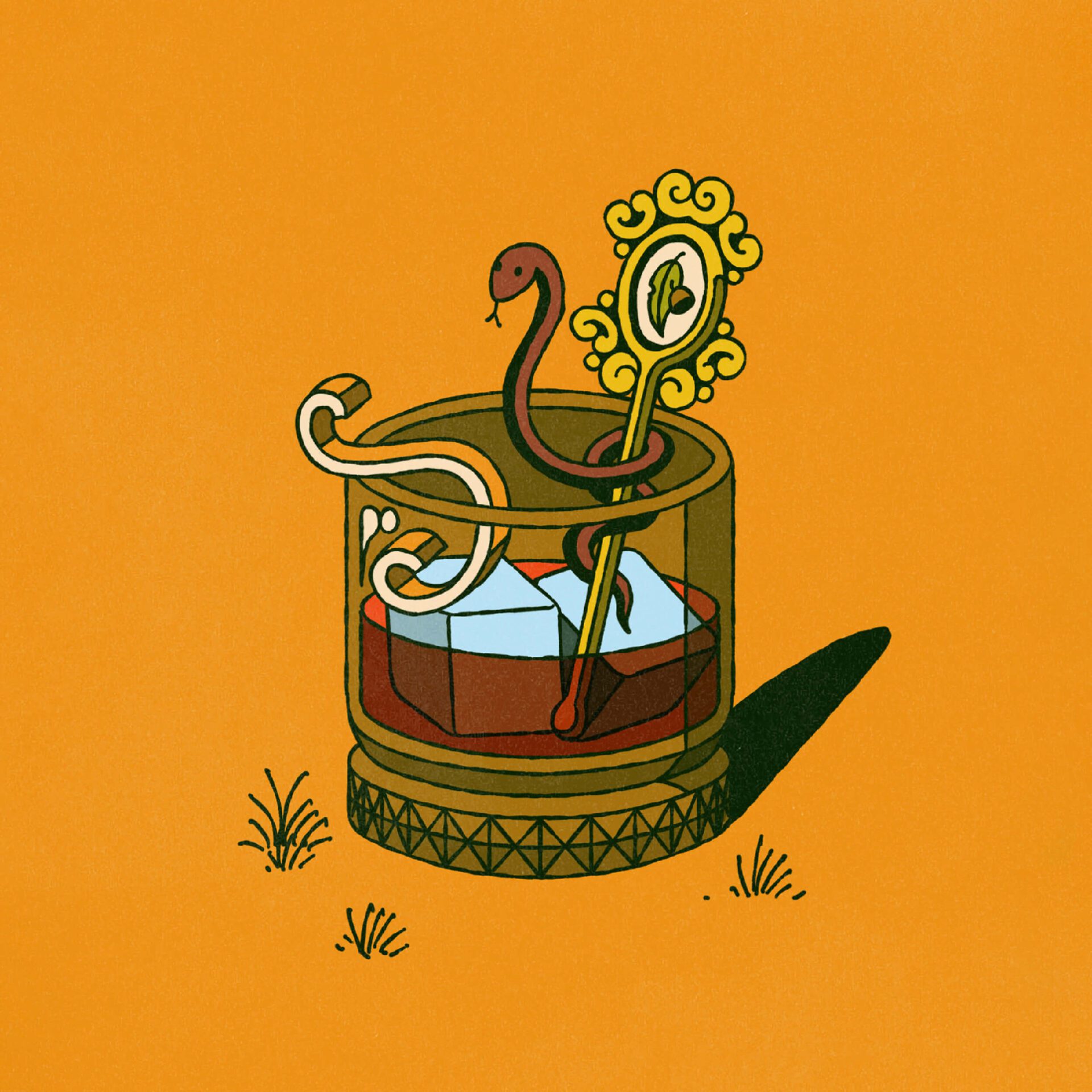 Illustration of a snake in a scotch glass