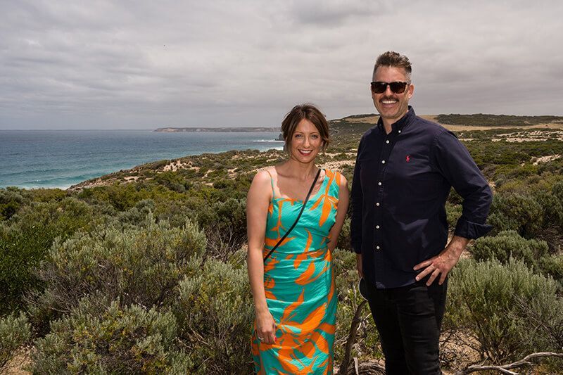 Guests and Will Fuller attending The Cliffs Kangaroo Island launch event overlooking the coastline.