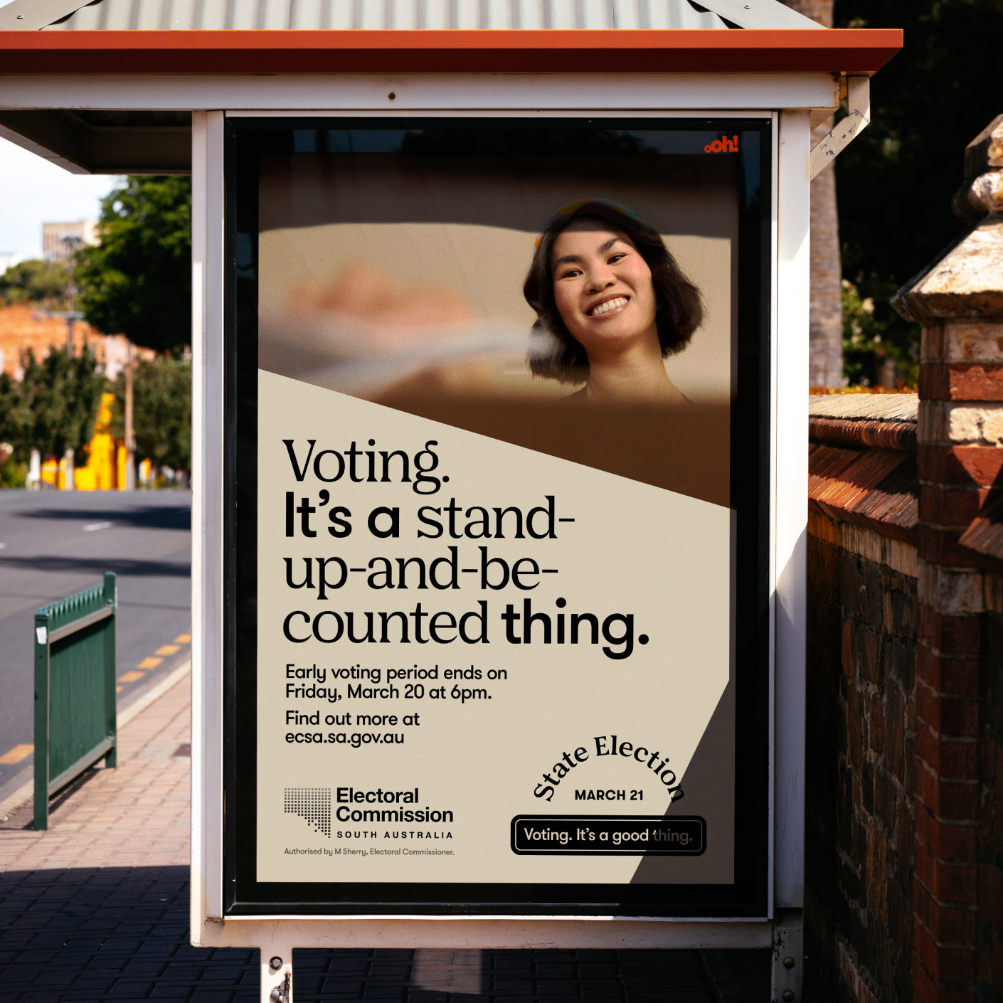 Voting it's a good thing campaign on a bus shelter