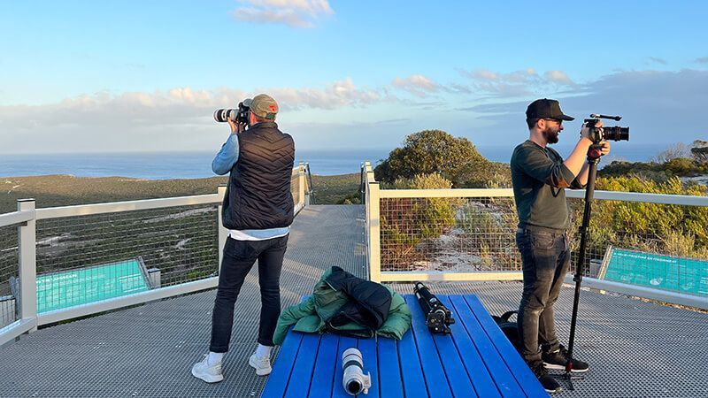 Fuller crew filming from a coastal lookout on Kangaroo Island.