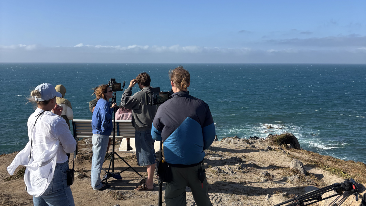 Film crew working on location overlooking the South Australian coastline.