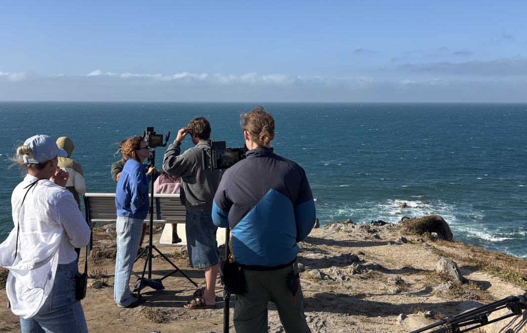 Film crew working on location overlooking the South Australian coastline.