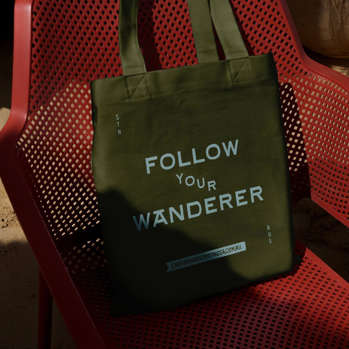 Follow your wander brand on a tote bag