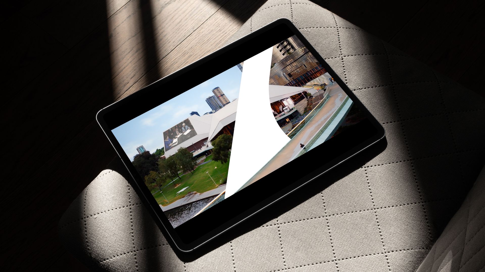 A digital device showing the brand video