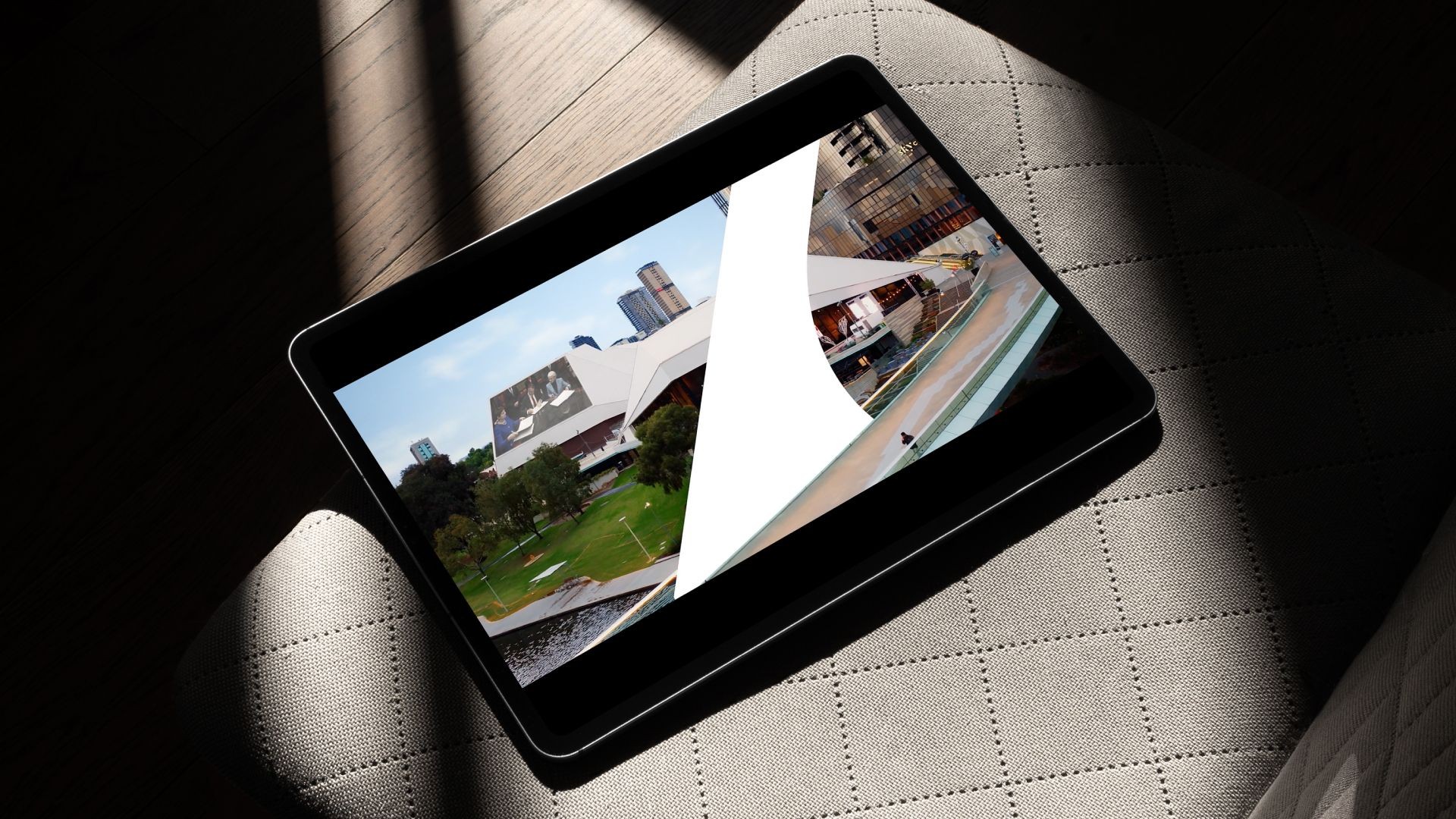 A digital device showing the brand video