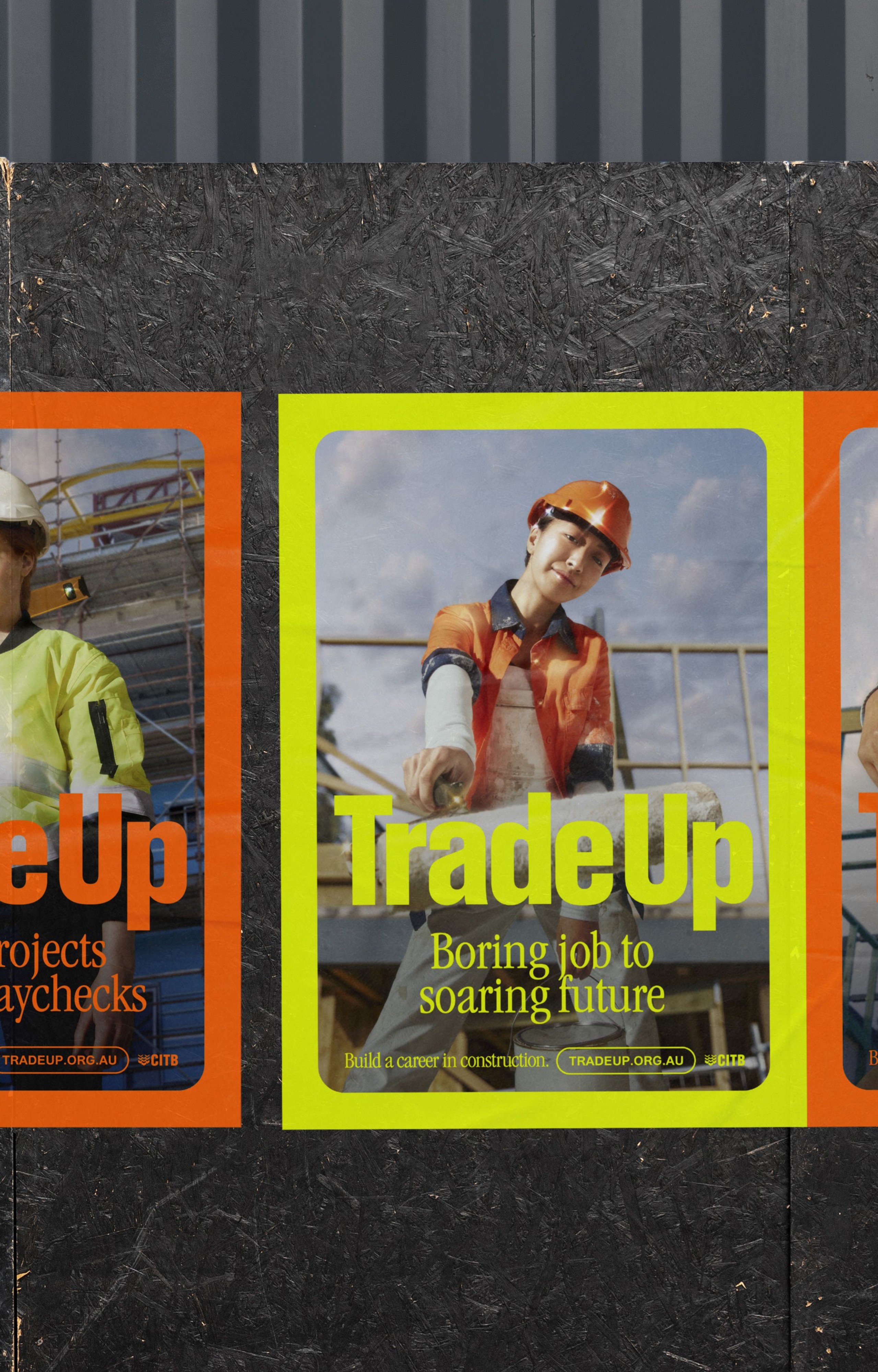 Trade up posters on a street wall