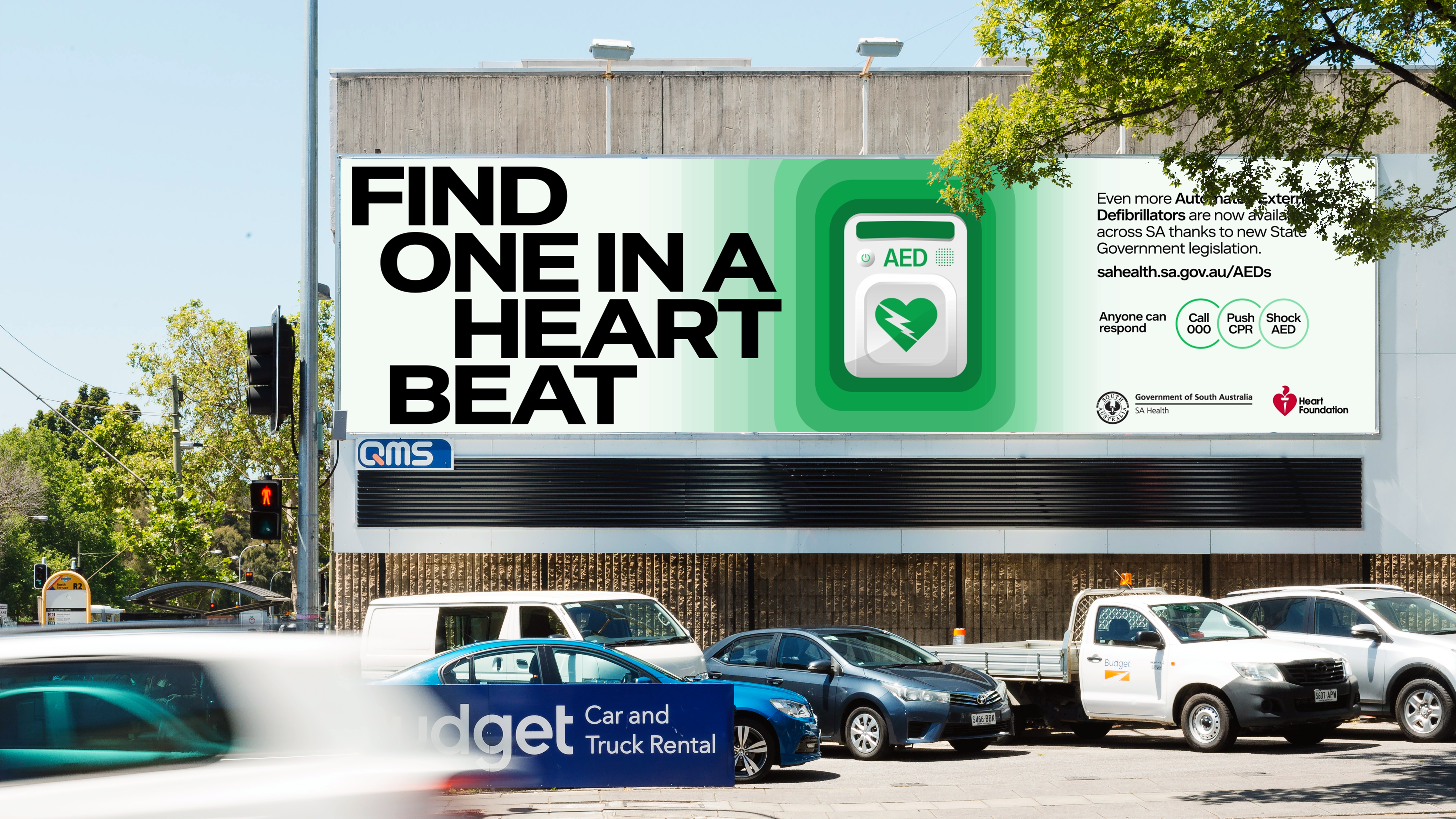 “Find One in a Heartbeat” campaign displayed on large-format outdoor billboard advertising.