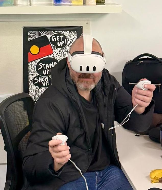 Marko wearing a Virtual Reality headset