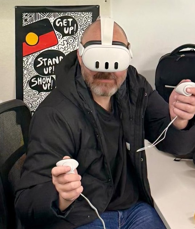 Marko wearing a Virtual Reality headset