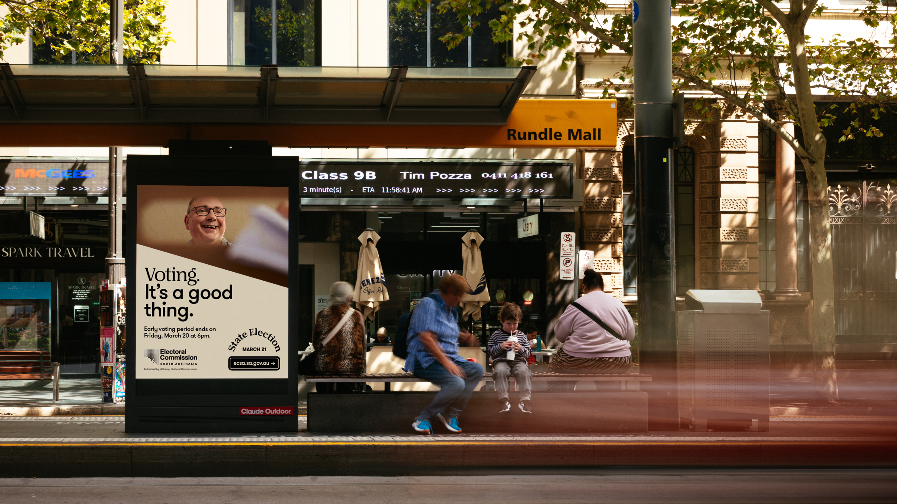 Voting it's a good thing campaign at a tram stop