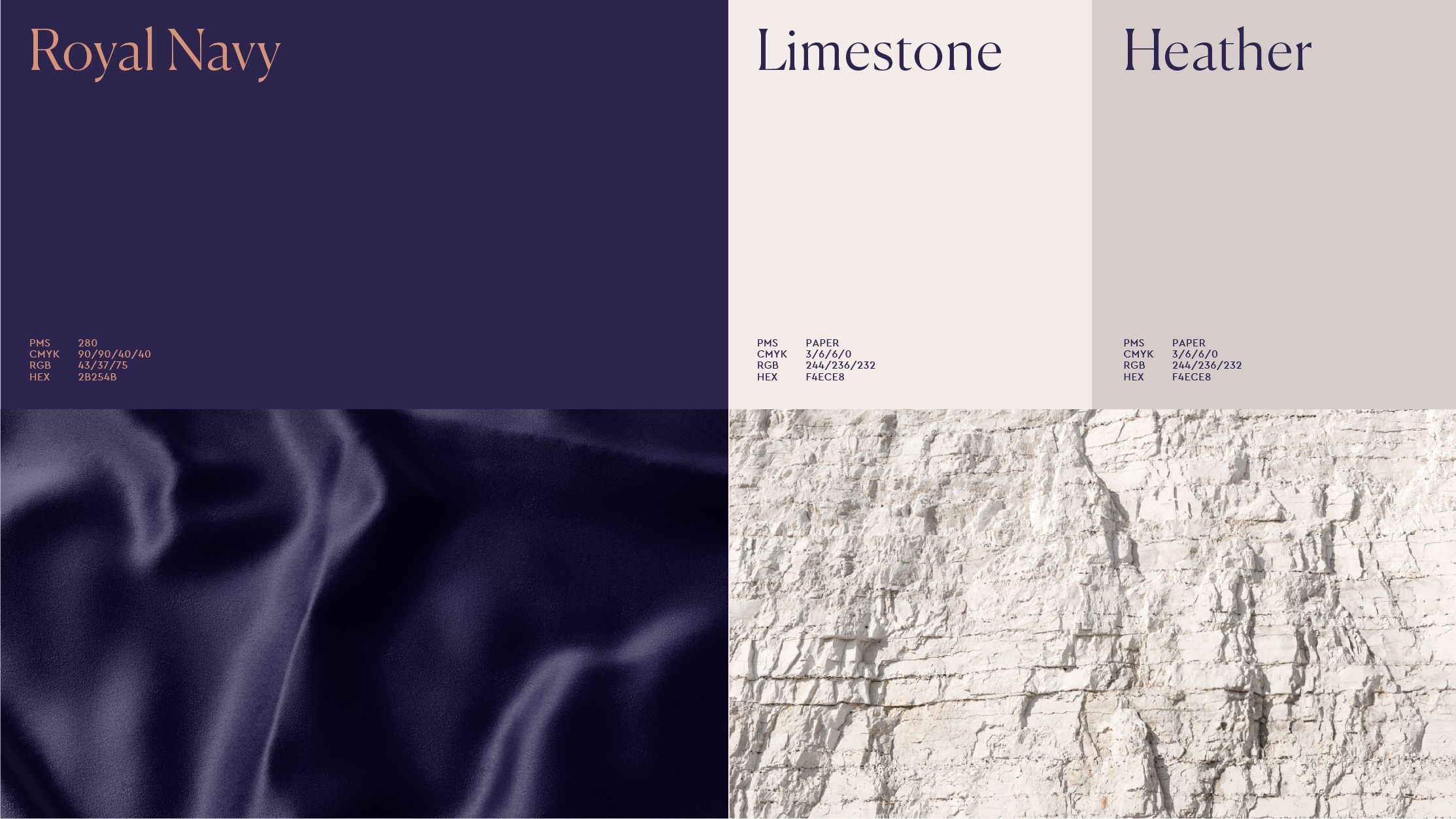 Royal navy and limestone inspired colour palette