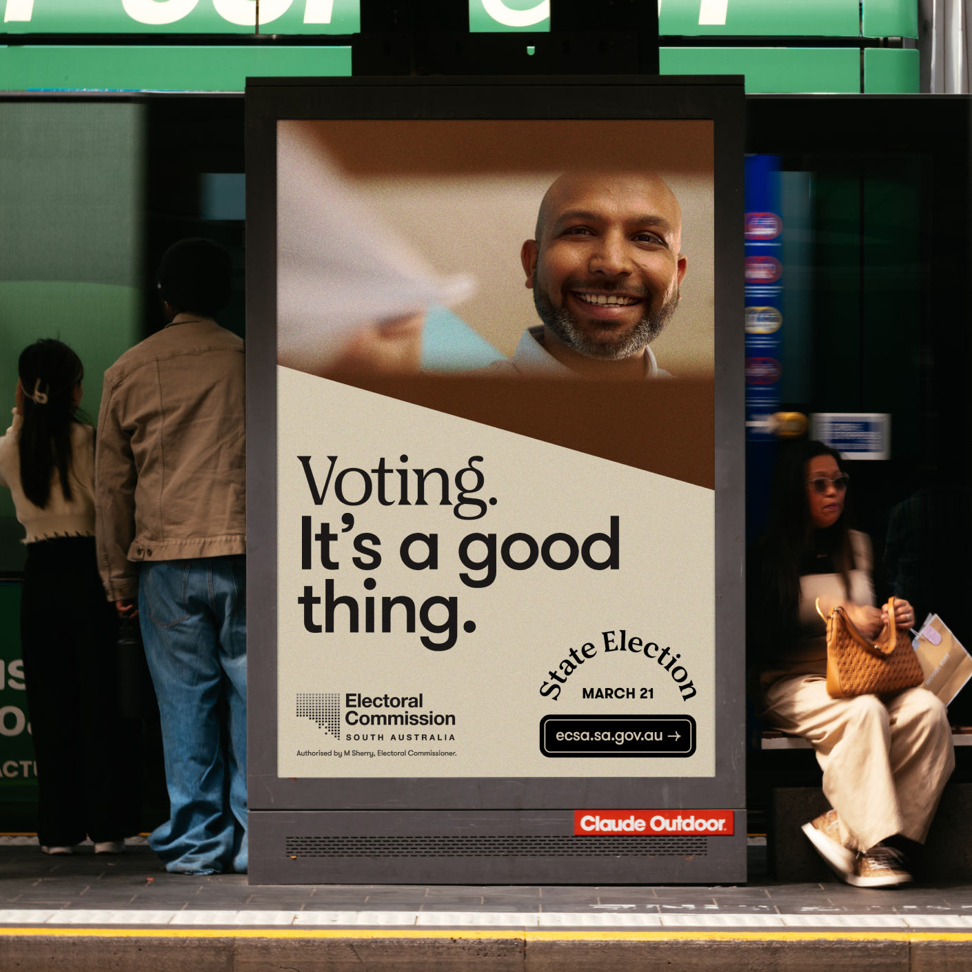 Voting it's a good thing campaign on a bus shelter