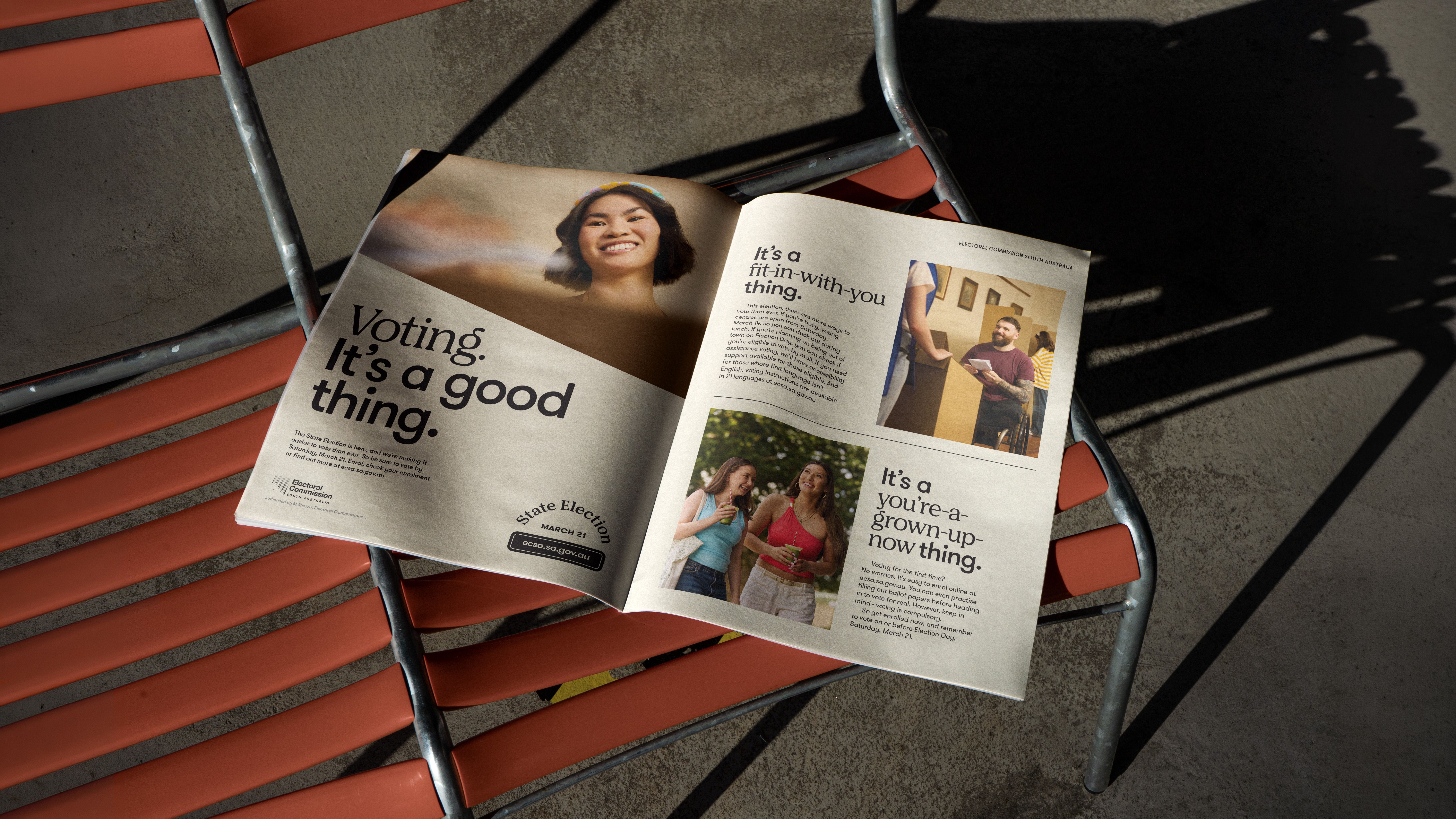 Voting it's a good thing campaign in a magazine