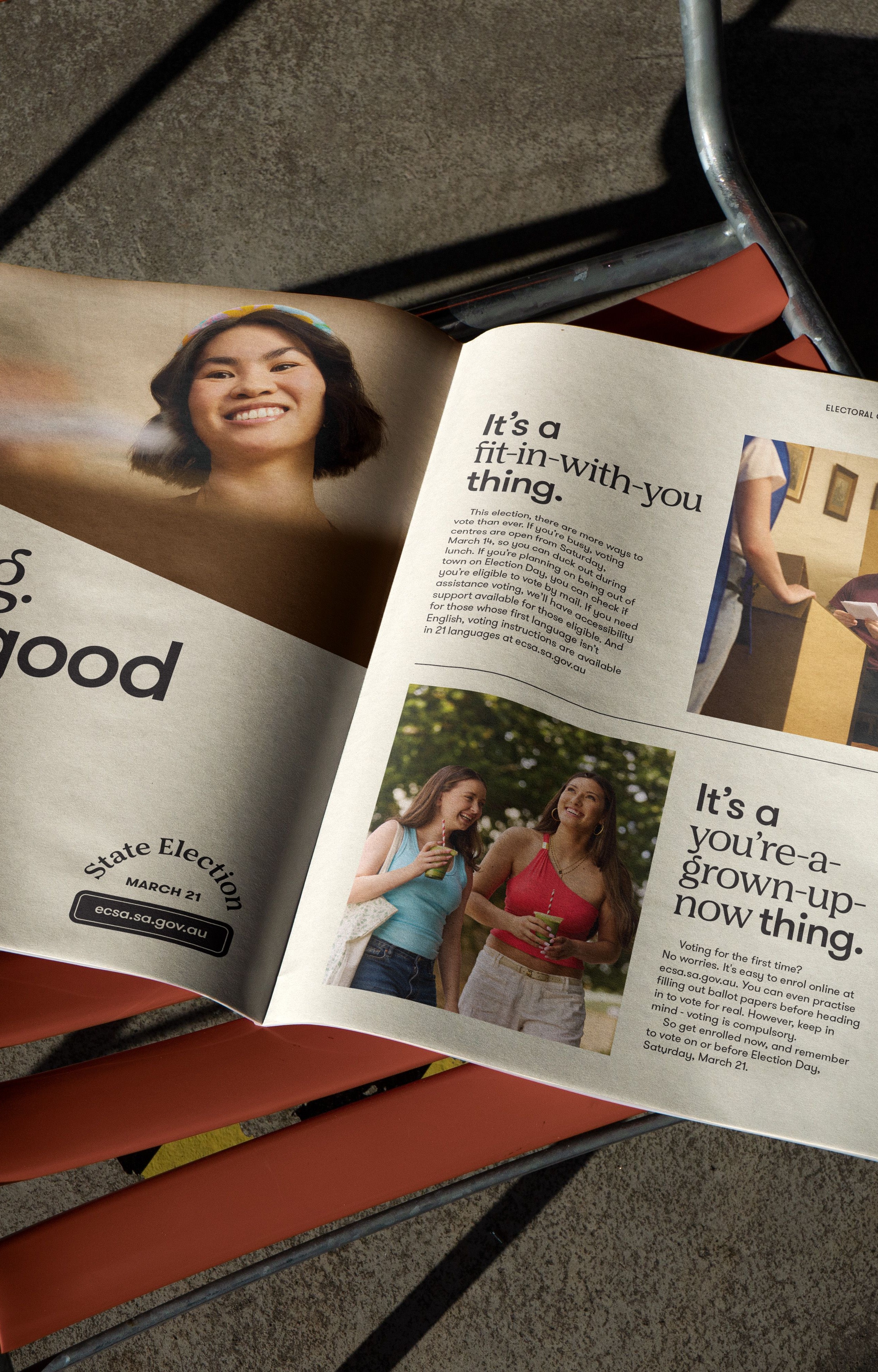 Voting it's a good thing campaign in a magazine