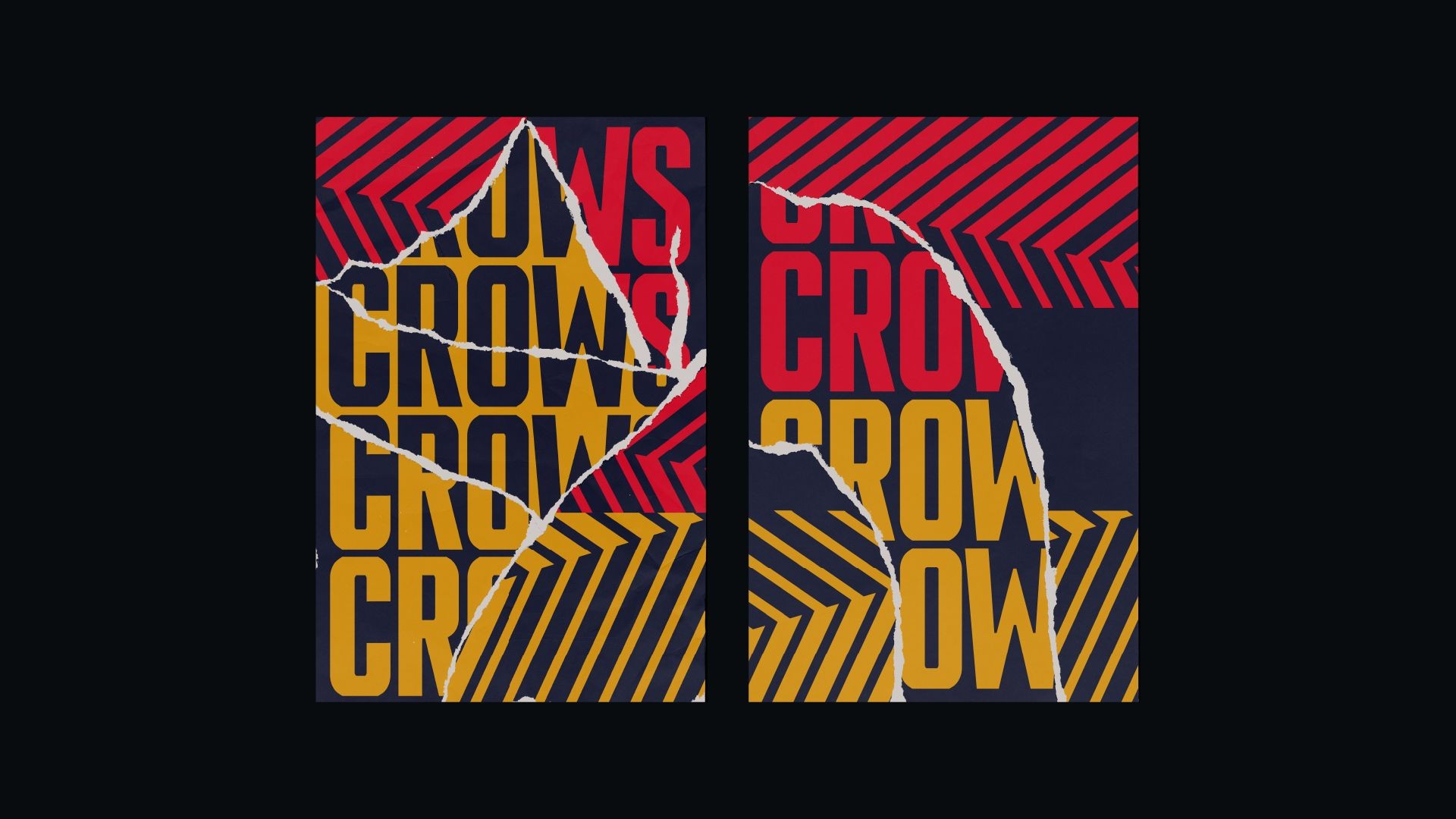 Artfully torn posters demonstrating the Adelaide Crows type face and pattern device