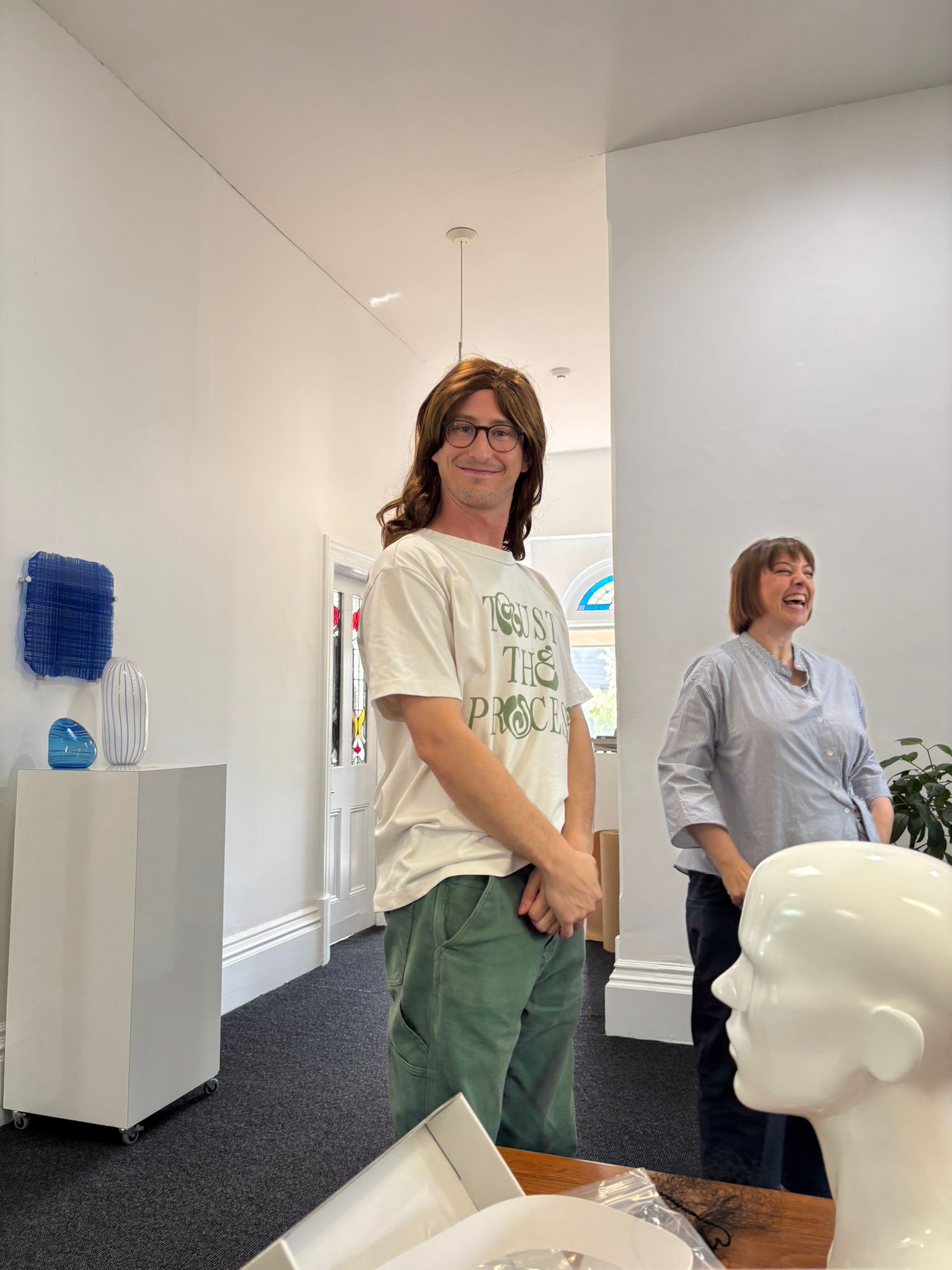 Todd Fischer wearing a wig