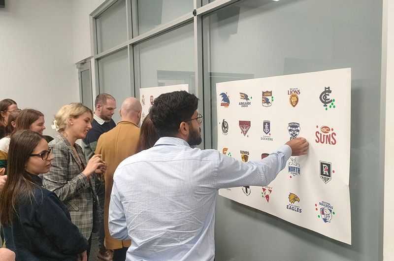 Adelaide Crows staff engaged in a dot voting activity