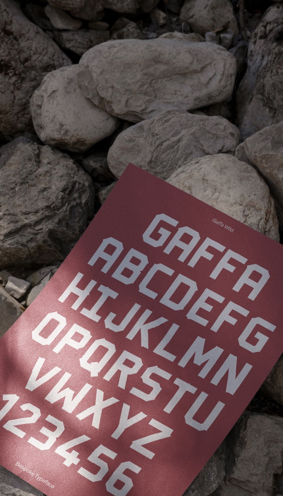 Eyre typography on a flyer laying on rocks