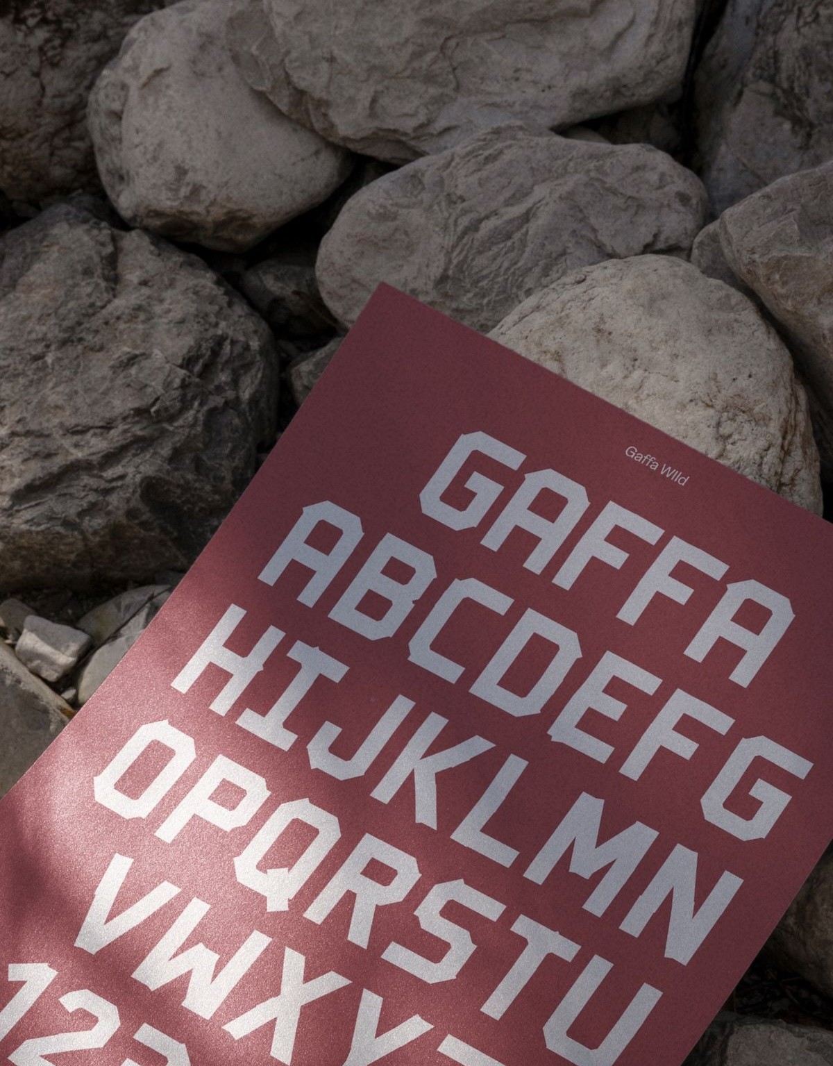 Eyre typography on a flyer laying on rocks