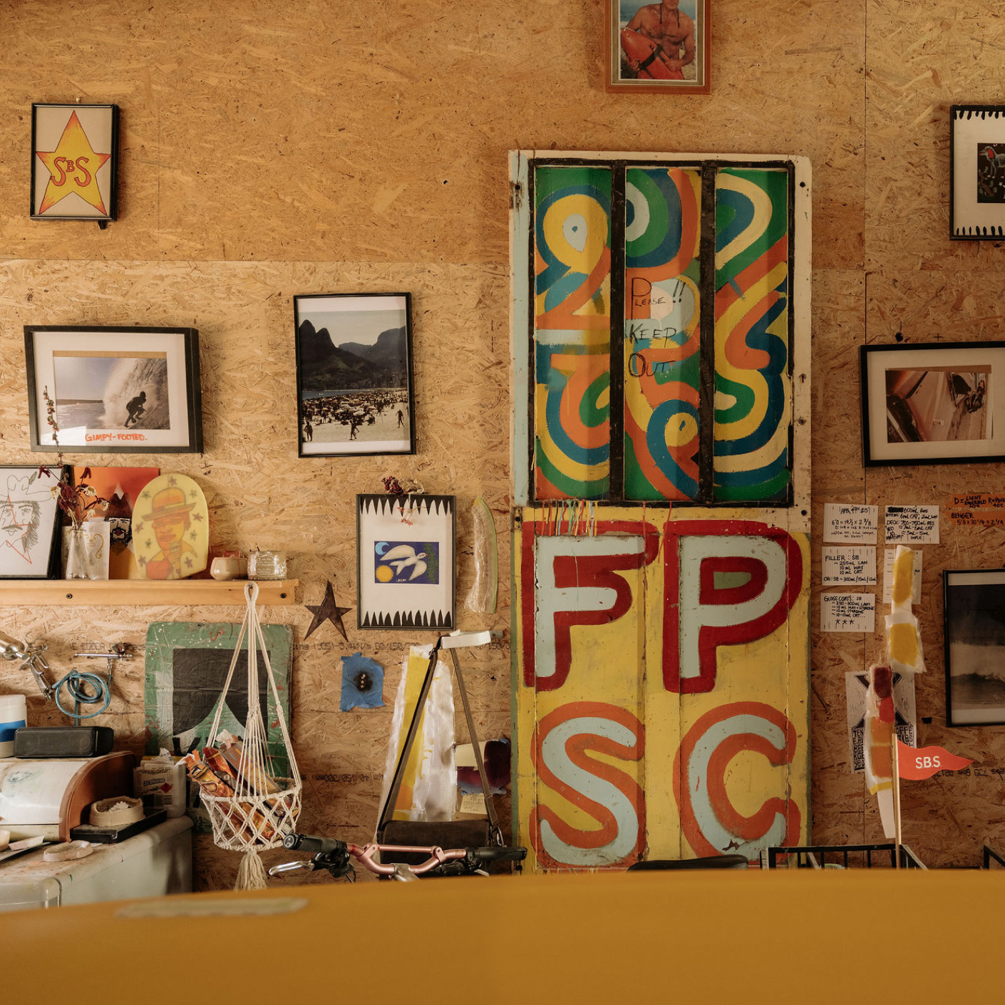 Colourful artwork and memorabilia displayed inside a South Australian coastal venue.