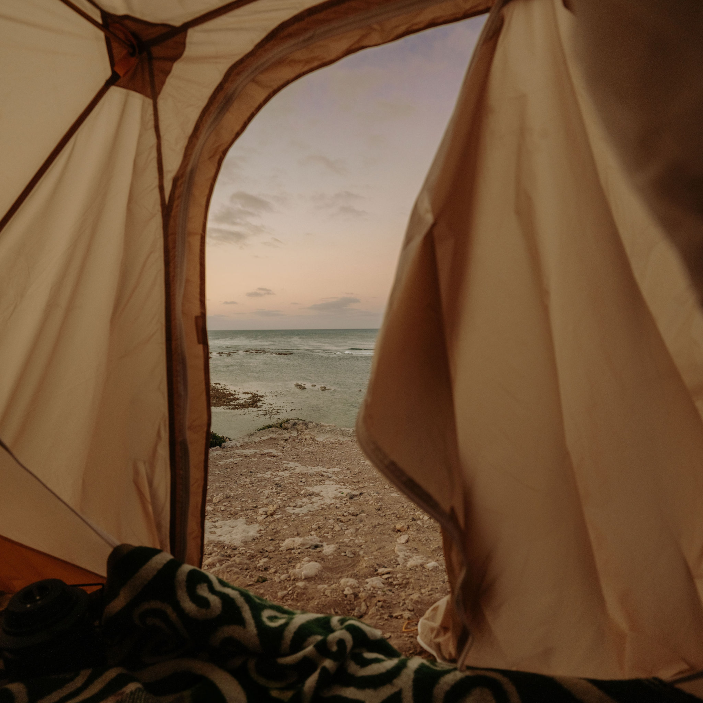 View of the South Australian coastline from inside a tent.