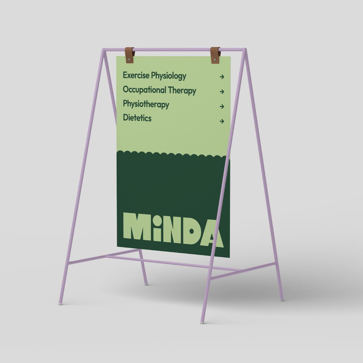 Minda branded outdoor sign featuring information about disability employment and supported programs.