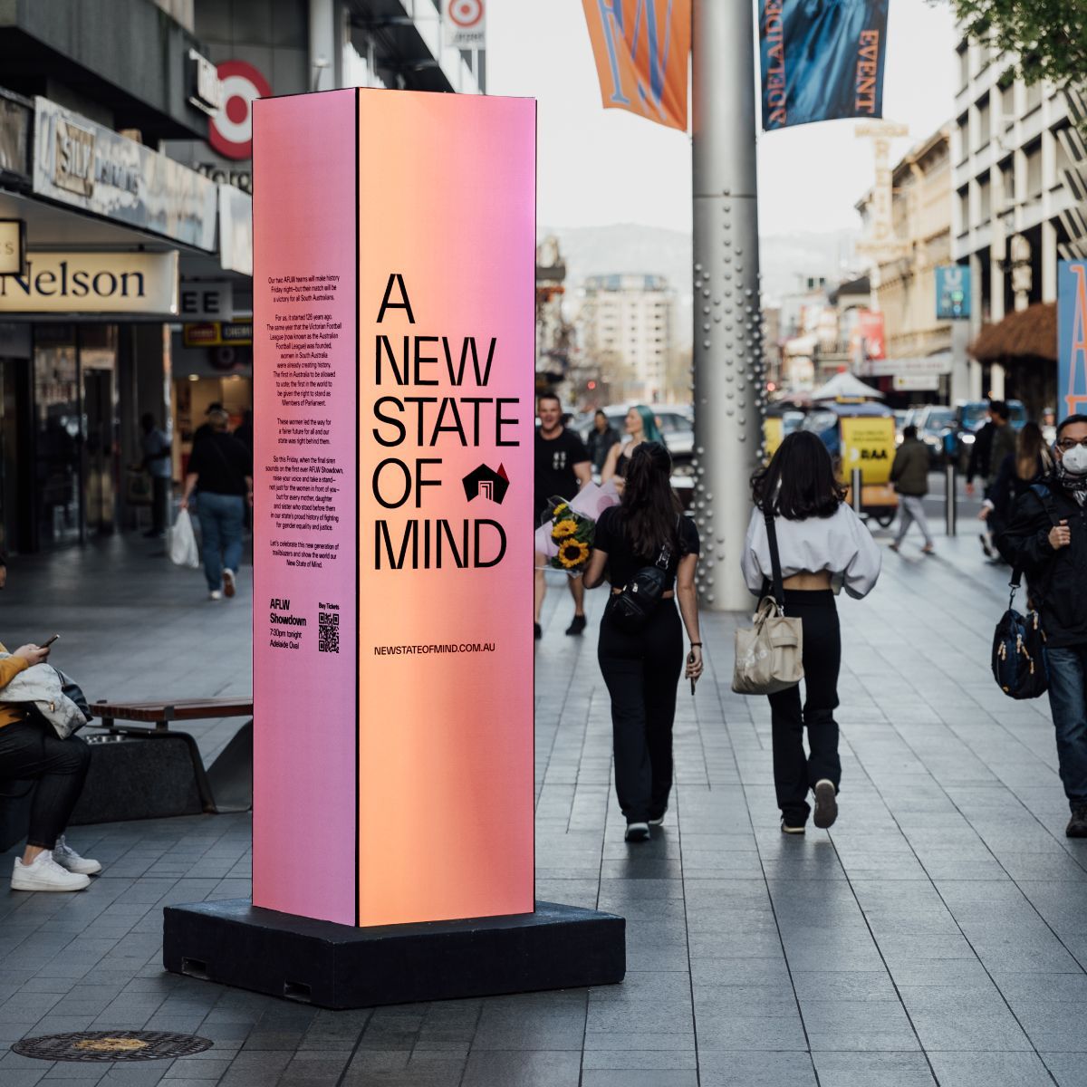 A pop up media box in rundle mall with the new state of mind brand