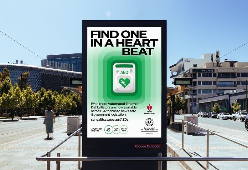 “Find One in a Heartbeat” campaign displayed on outdoor street advertising.