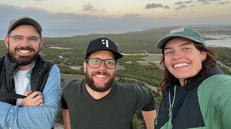 Fuller crew members taking a selfie during the Kangaroo Island campaign shoot.