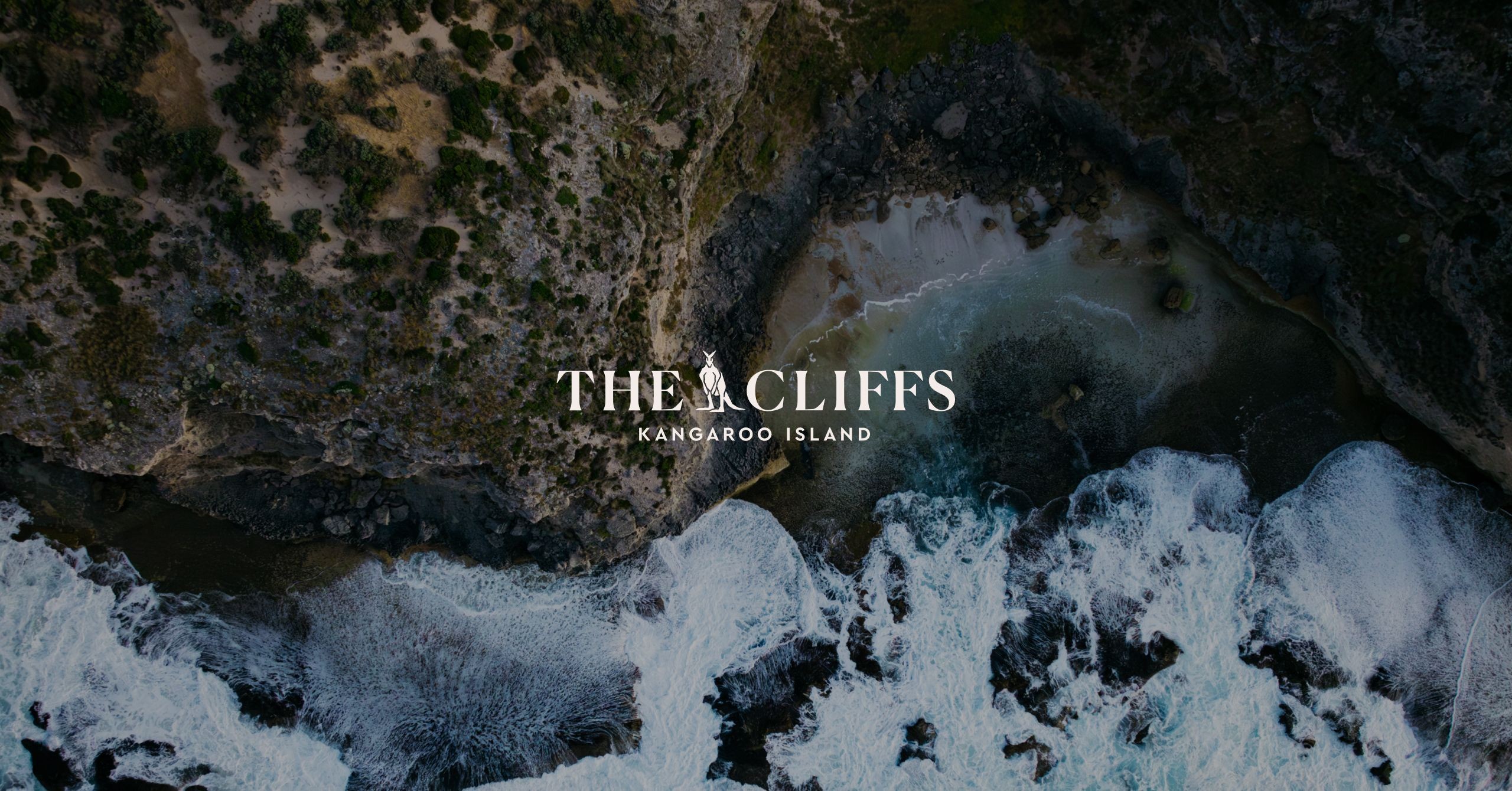 Aerial view of Kangaroo Island coastline featuring The Cliffs branding.