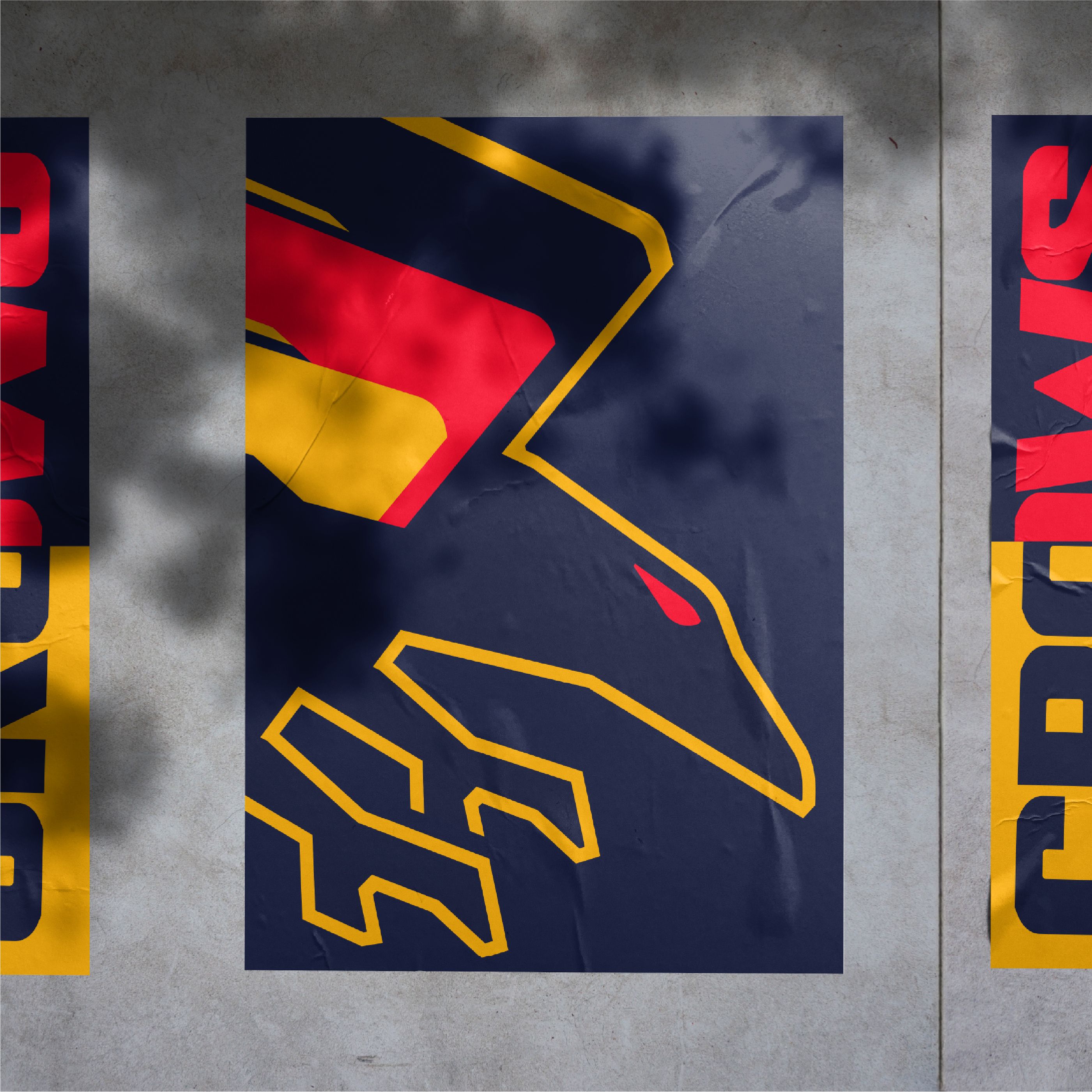 Posters of the 2024 Adelaide Crows branding affixed to a concrete wall