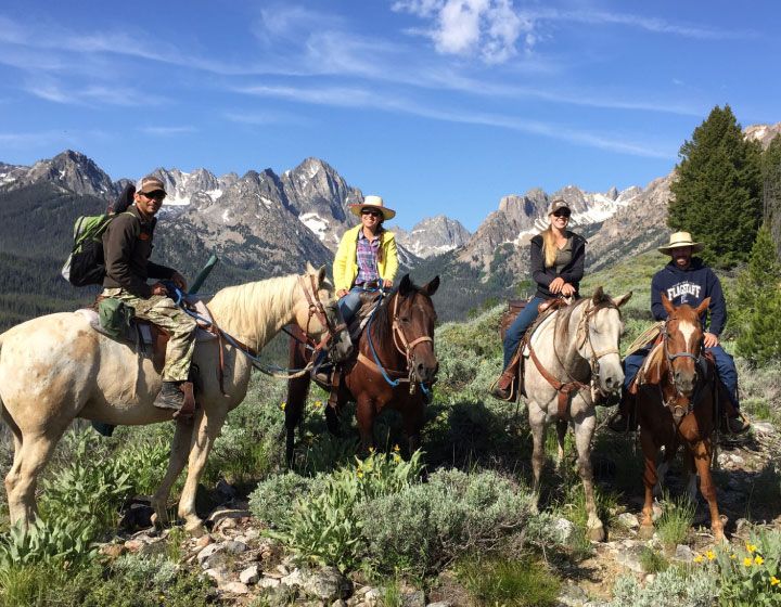 Horseback riders on a trail in Stanley, Idaho