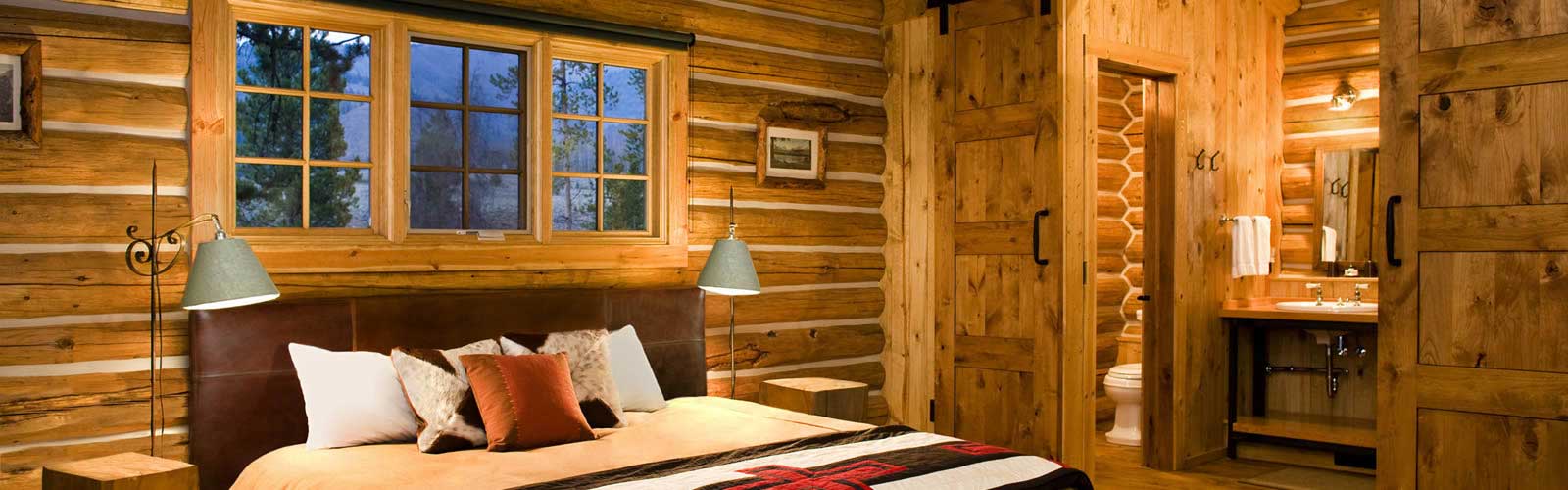 A cozy cabin bedroom