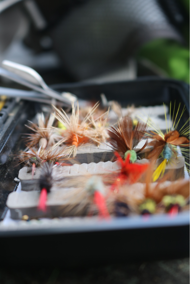 A tackle box with various lures