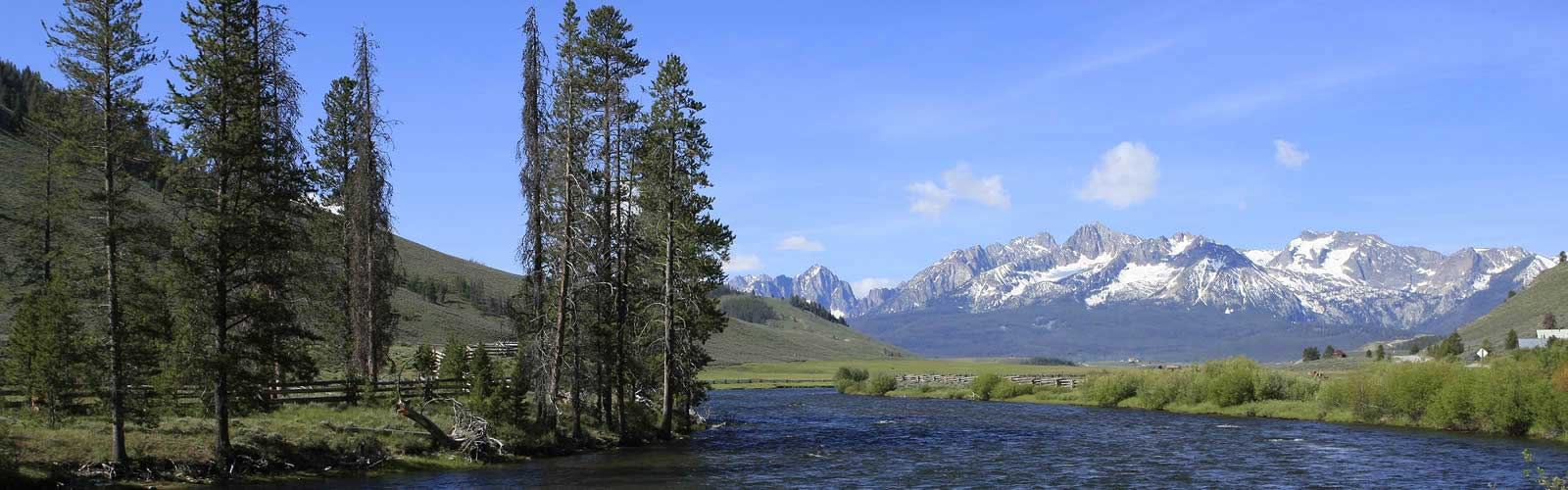 The salmon river with the sawtooth mountains in the background