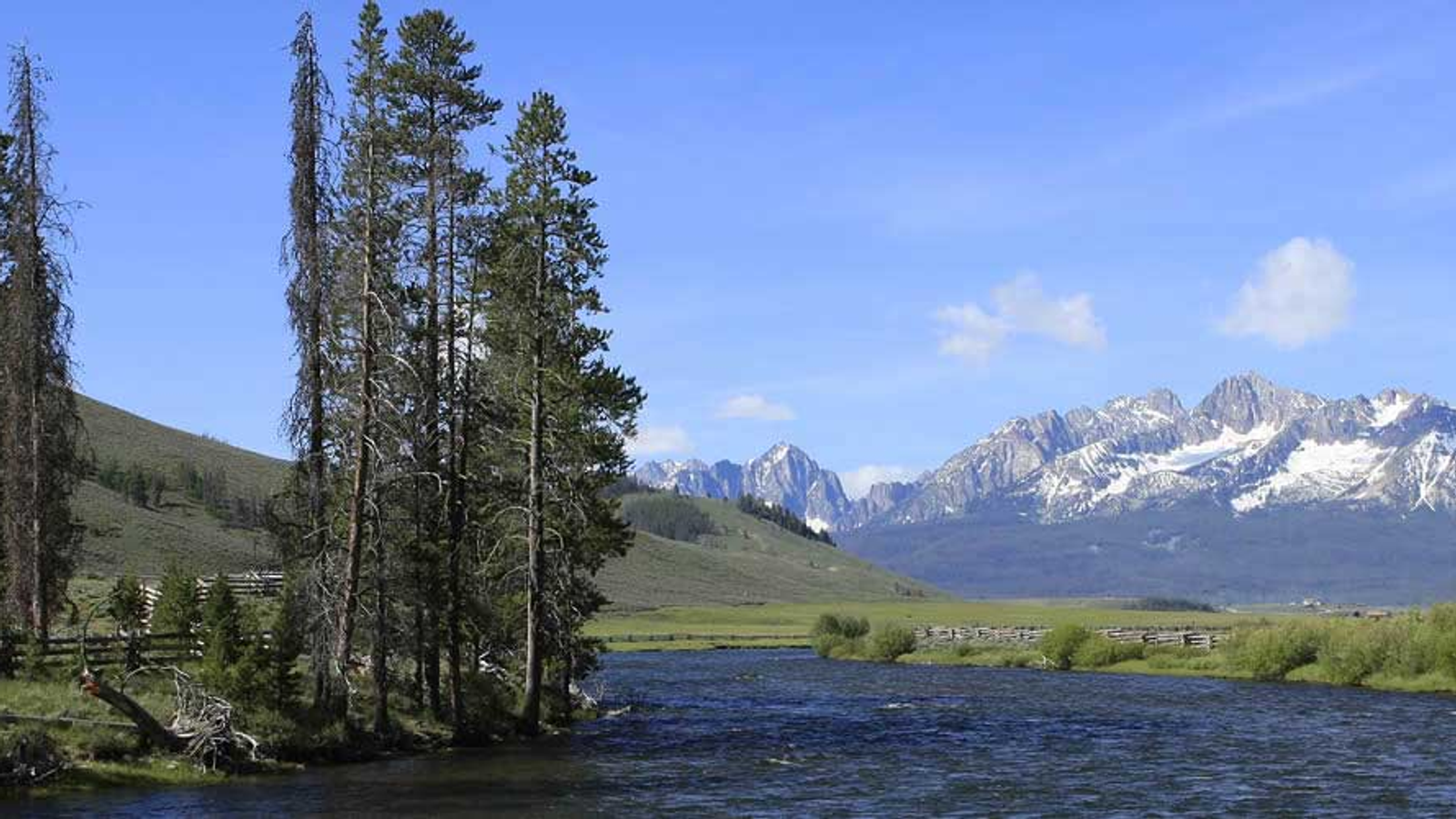 The salmon river with the sawtooth mountains in the background