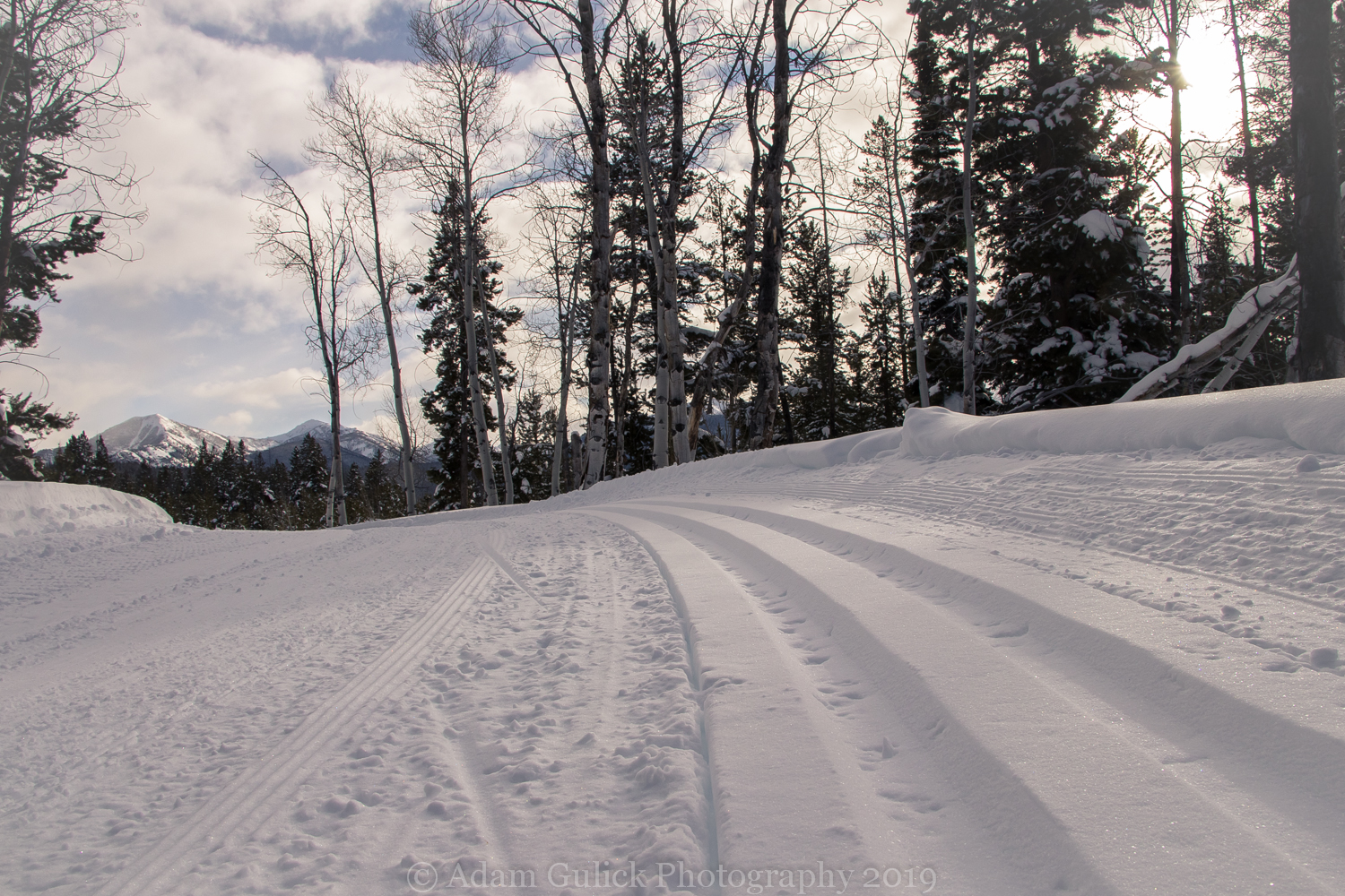 ski tracks on trail Stanley, ID | Stanley chamber