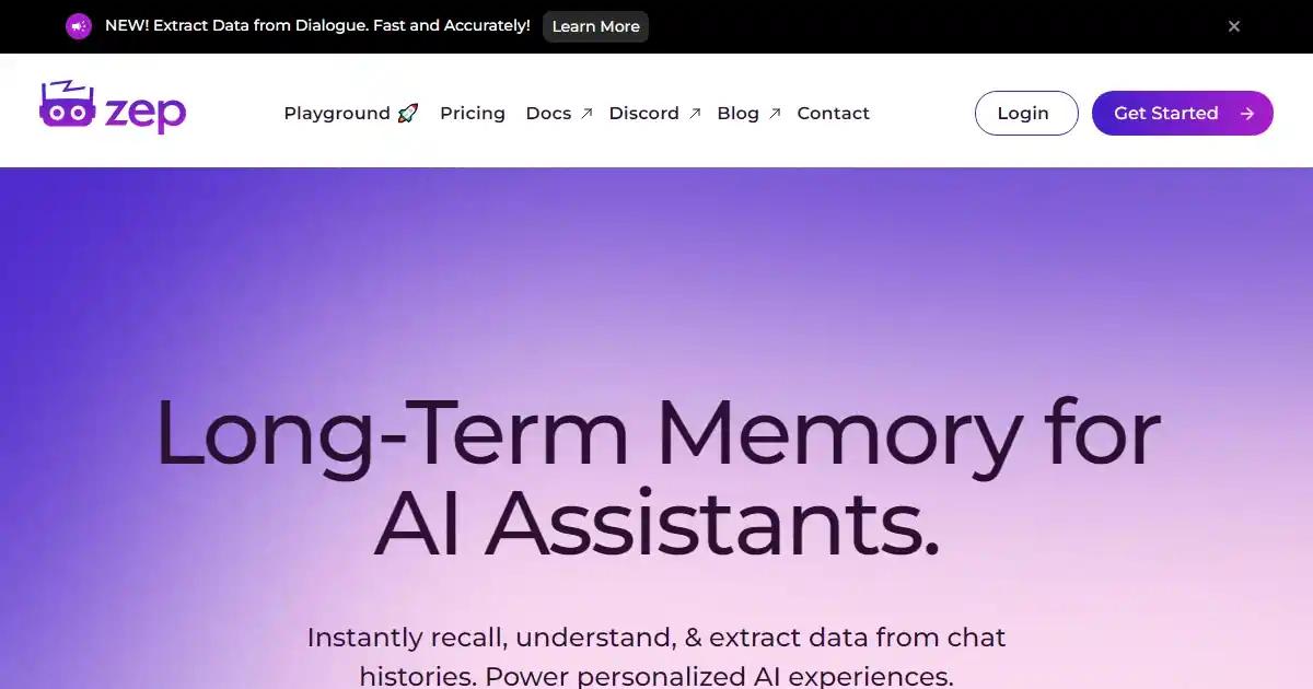 Screenshot of Zep - Long-Term Memory for AI Assistants...