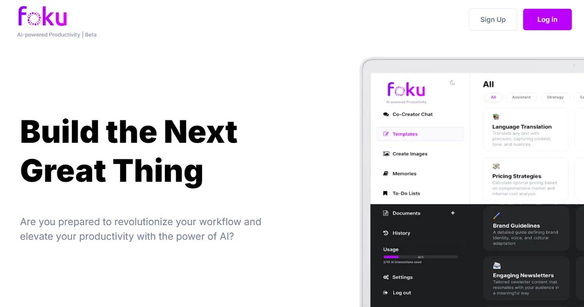 Screenshot of Foku.ai - Enhance business productivity with the ultimate AI...