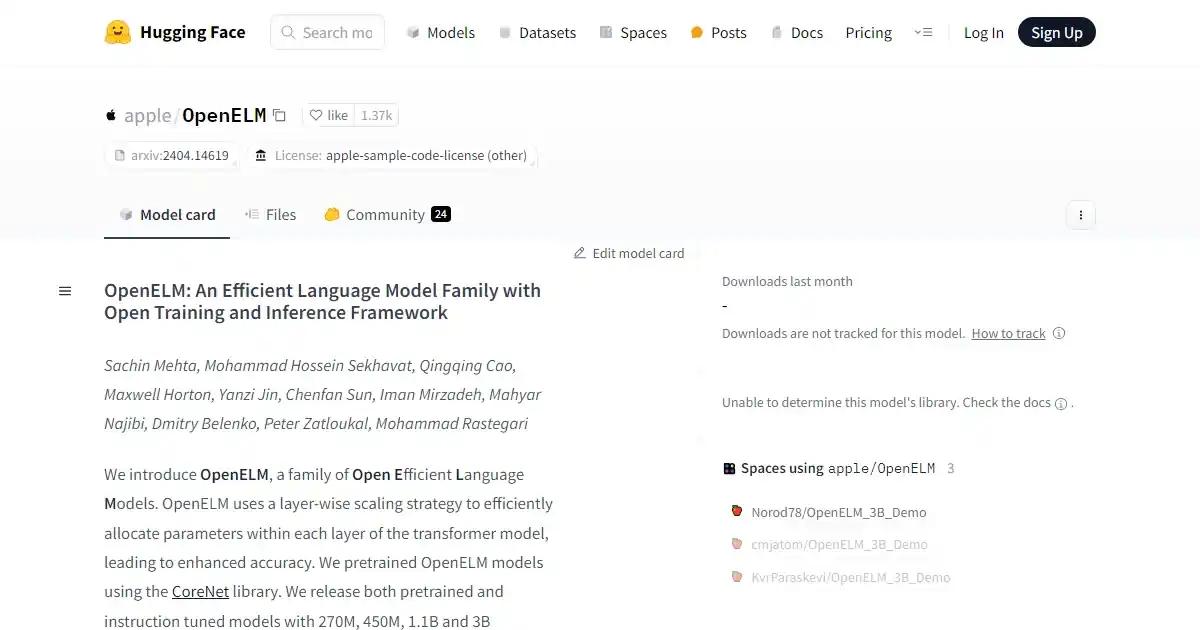 Screenshot of OpenELM - Open-source AI models designed to run on-device...